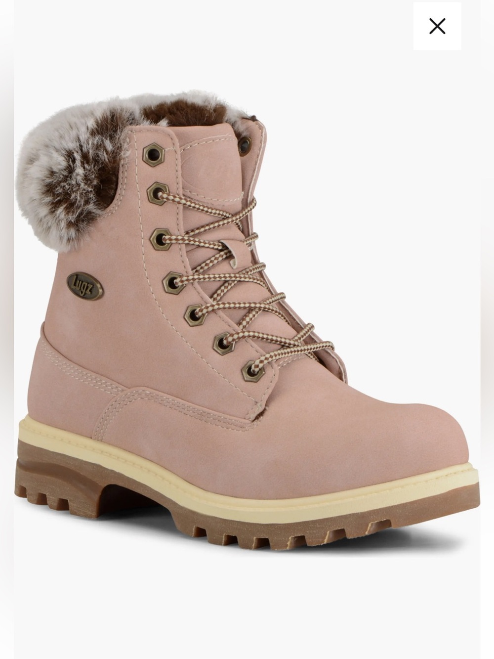 Lugz Soft Pink Lace-Up Boot with Faux Fur Collar